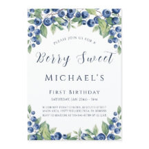 Convite de 1º Aniversário Berry Sweet Blueberry