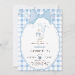 Convite de 1º aniversário Boy Silly Goose 1st, gan