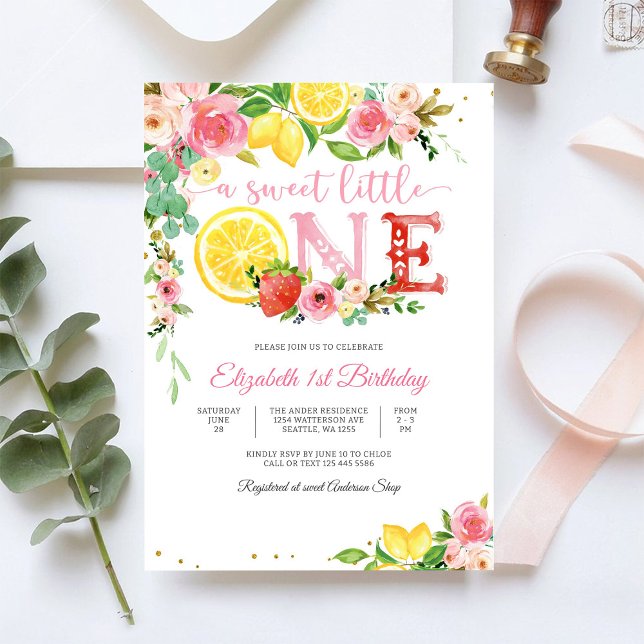 Convite de 1º Aniversário Citrus Floral (Criador carregado)