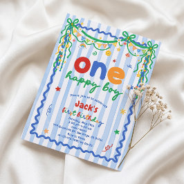 Convite de 1º Aniversário Colorido para um Menino
