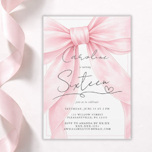 Convite de 1º Aniversário com Laço Rosa 🎀 💕
