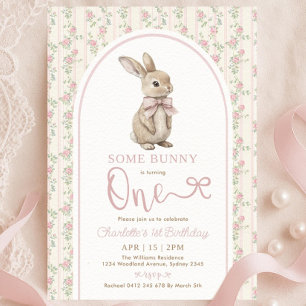 Convite de 1º Aniversário Coquette Pink Bow Bunny