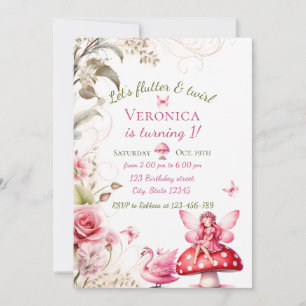 Convite de 1º Aniversário da Fada Floral Princesa