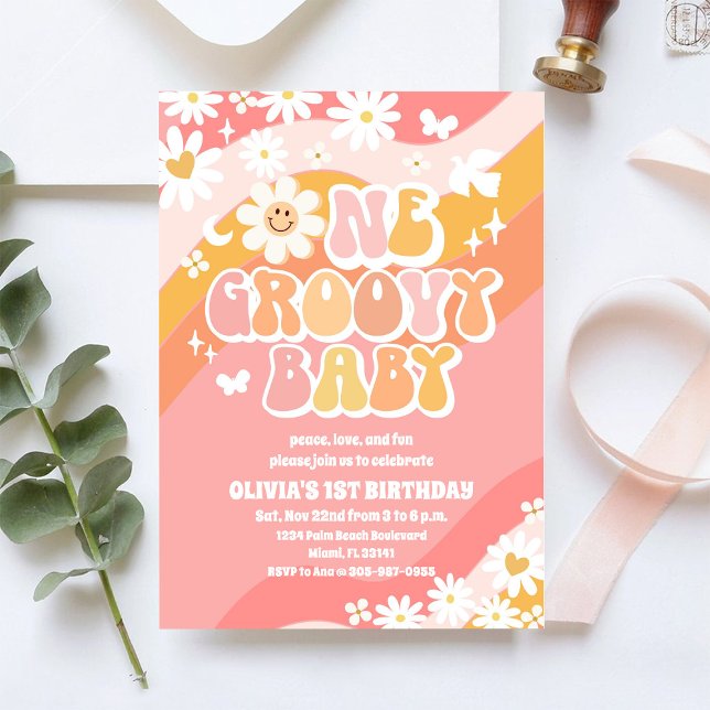 Convite de 1º Aniversário da Groovy Daisy (Criador carregado)