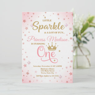 Convite de 1º Aniversário da Princesa, Rosa & Dour