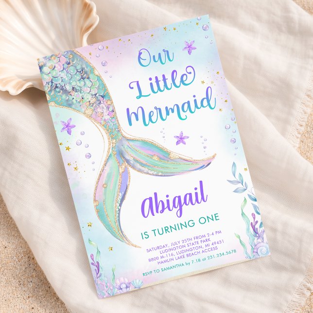 Convite de 1º Aniversário da Sereia (Mermaid 1st Birthday Invitation
)