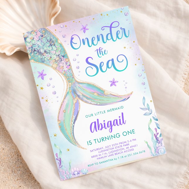 Convite de 1º Aniversário da Sereia Sob o Mar (Oneder the Sea Mermaid 1st Birthday Invitation
)