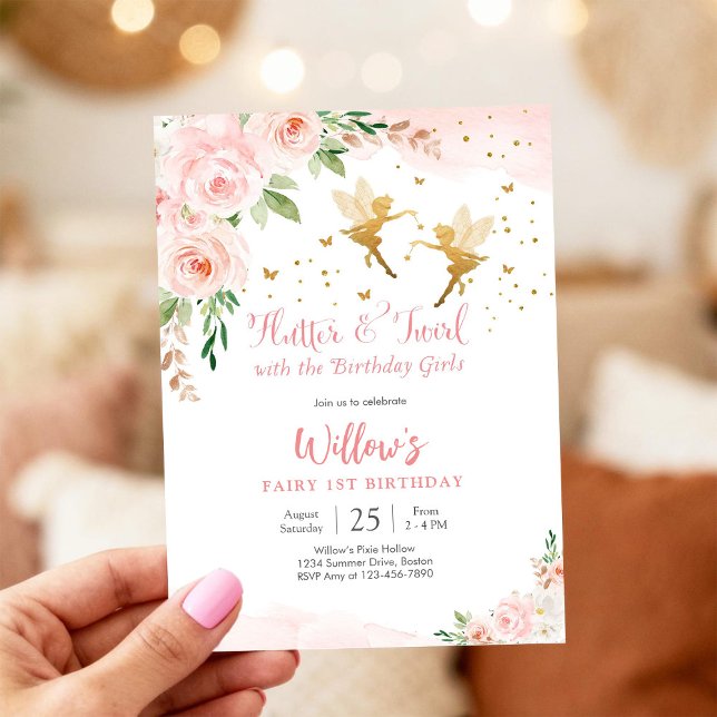 Convite de 1º Aniversário de Fada (Criador carregado)