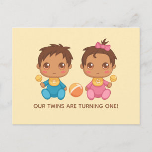 Convite de 1º Aniversário de Gêmeos Bebês Menino e
