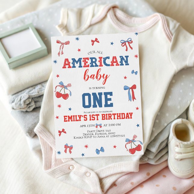 Convite de 1º Aniversário do Bebê Americano (Criador carregado)