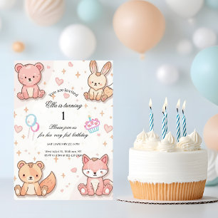 Convite de 1º Aniversário do Bebê Animal Kawaii