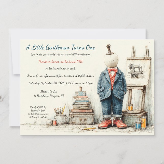 Convite de 1º Aniversário do Bebê de Jeans & Rascu (Frente)