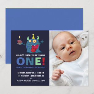 Convite de 1º Aniversário do Bebê Menino Pequeno M