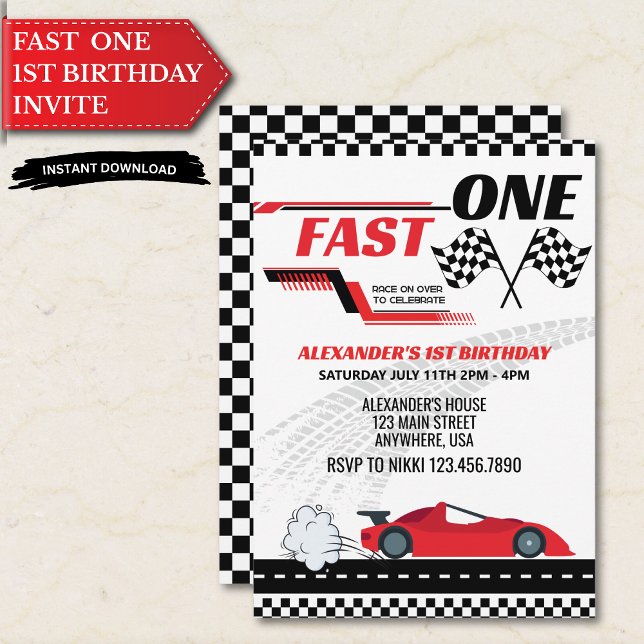 Convite de 1º Aniversário do Carro de Corrida Fast (Criador carregado)