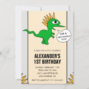 Convite de 1º aniversário do Dinossauro One-a-saur