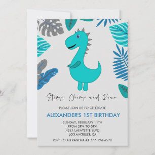 Convite de 1º aniversário do dinossauro pisoteia m