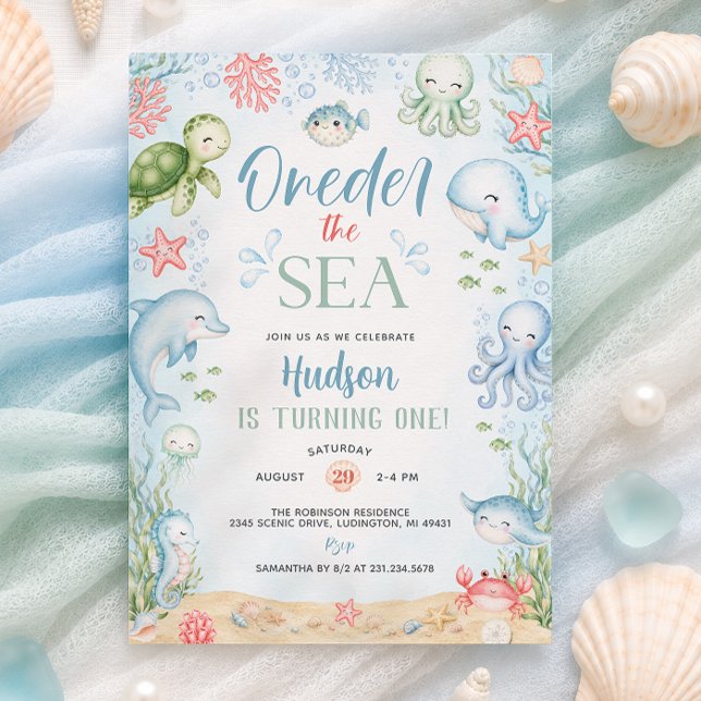 Convite de 1º Aniversário do Menino Debaixo do Mar (Oneder the Sea Boy 1st Birthday Invitation)