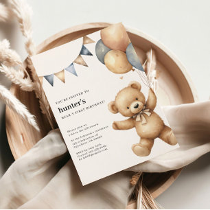 Convite de 1º Aniversário do Menino Fofo do Urso