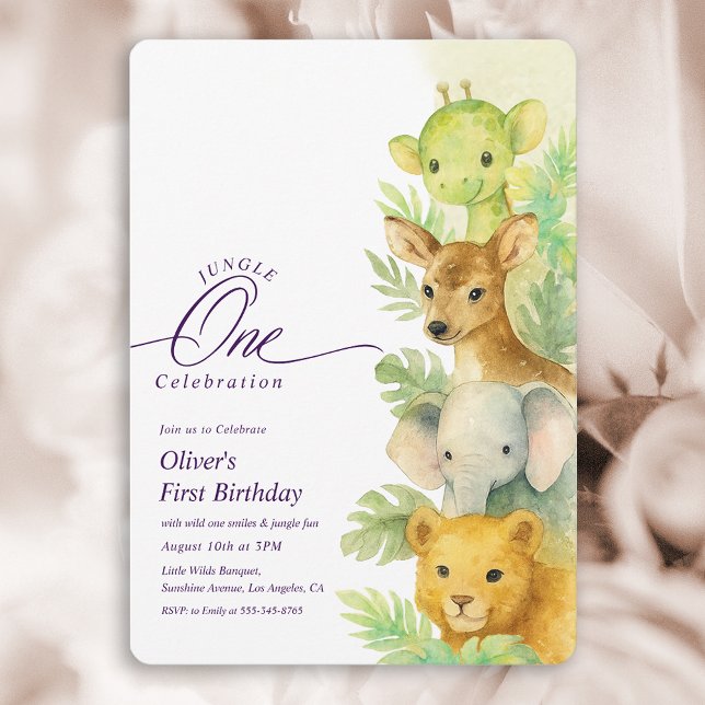 Convite de 1º Aniversário do Menino Selvagem da Se (Wild One Jungle Leaves Boy 1st Birthday Invitation)