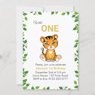 Convite de 1º Aniversário do Tigre Selvagem Fofo