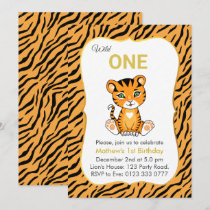 Convite de 1º Aniversário do Tigre Selvagem Fofo