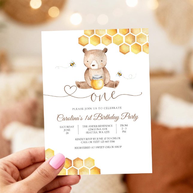Convite de 1º Aniversário do Ursinho Bonito (Criador carregado)