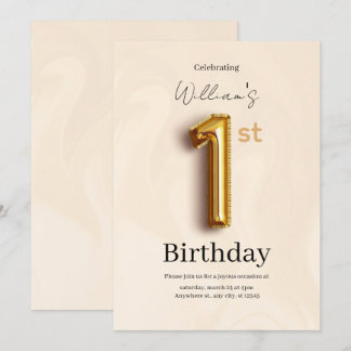 Convite de 1º Aniversário Elegante em Dourado, Min