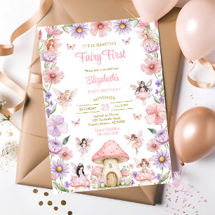 Convite de 1º Aniversário Floral Menina Fada