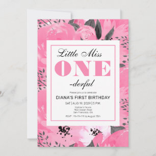 Convite de 1º Aniversário Floral Rosa