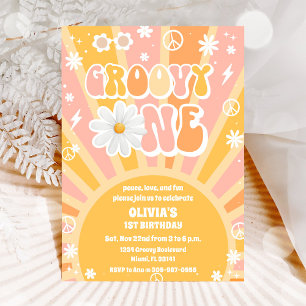 Convite de 1º Aniversário Groovy Daisy