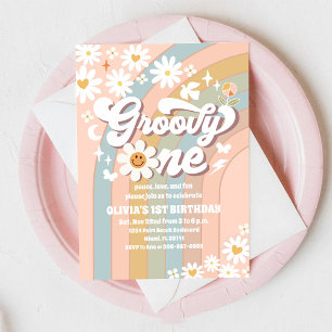 Convite de 1º Aniversário Groovy Daisy