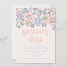 Convite de 1º Aniversário Groovy One Retro Floral