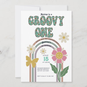 Convite de 1º aniversário Groovy Rainbow