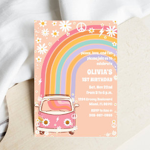 Convite de 1º Aniversário Groovy Rainbow
