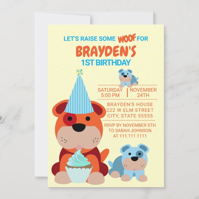 Convite de 1º Aniversário Infantil Cachorrinho Fof (Frente)