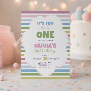 Convite de 1º Aniversário Listrado de Pastel Color