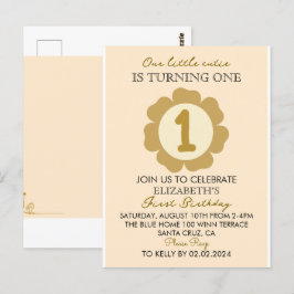 Convite de 1º Aniversário Little Cutie Gold Floral