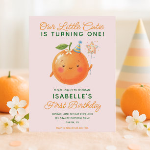 Convite de 1º Aniversário Little Cutie Laranja Cít