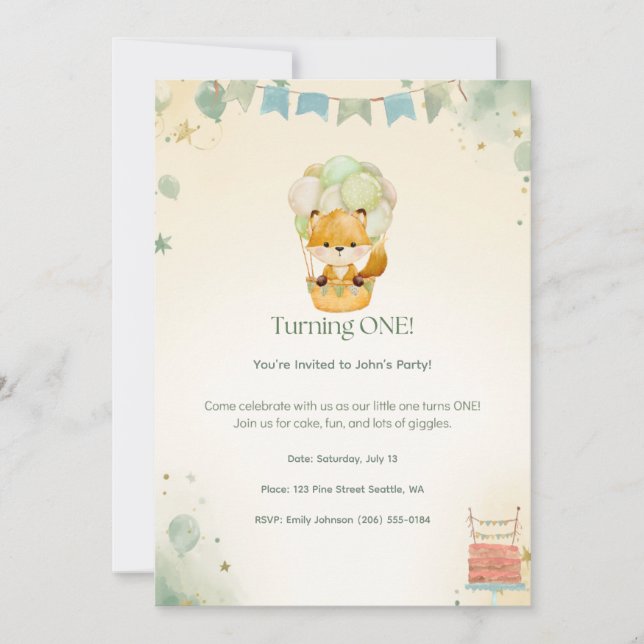 Convite de 1º Aniversário Little Fox (Frente)