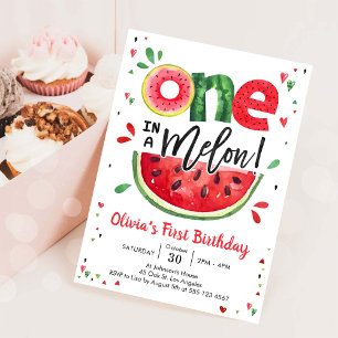 Convite de 1º Aniversário Melancia One In A Melon