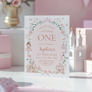 Convite de 1º Aniversário Menina Princesa Rosa Blu