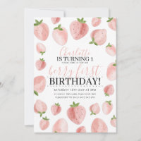 Convite de 1º Aniversário Meninas Morango Fruta