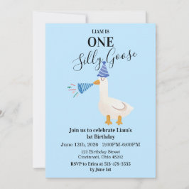 Convite de 1º Aniversário One Silly Goose Azul