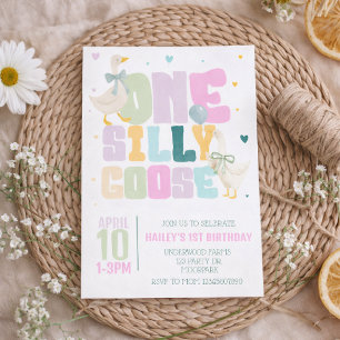 Convite de 1º Aniversário One Silly Goose – Pastel