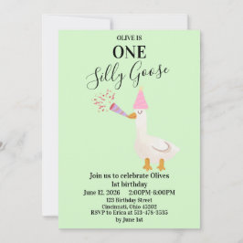 Convite de 1º Aniversário One Silly Goose Verde