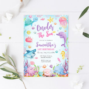Convite de 1º Aniversário Oneder The Sea Aquarela