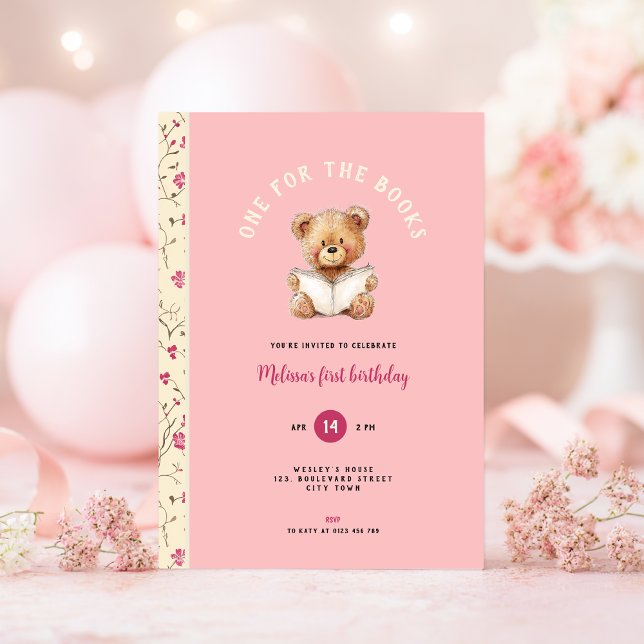 Convite de 1º aniversário para meninas 'Um para o  (One for the book 1st birthday invitation)