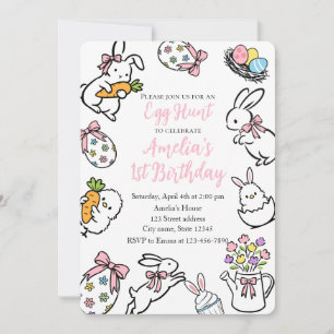 Convite de 1º Aniversário Personalizado Coelho Pás