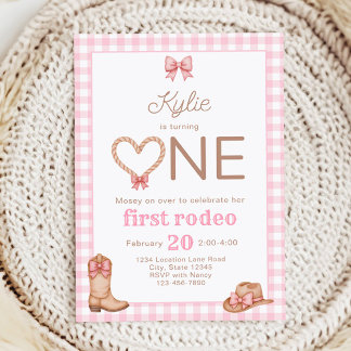 Convite de 1º Aniversário Pink First Rodeo
