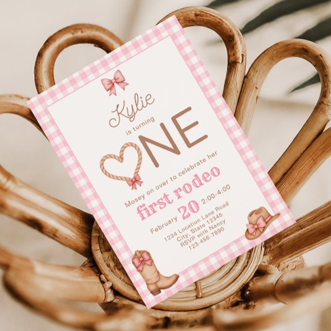 Convite de 1º Aniversário Pink First Rodeo (Criador carregado)